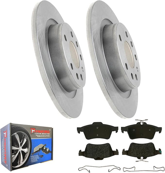 JIN & R REAR Quality Brake Rotors And Ceramic Pads Kit for Saab 9-3 2006 2007 (Vented Rotors) | P34268S & D1095