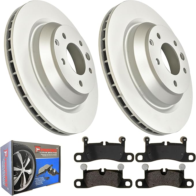 JIN & R REAR Brake Rotors And Ceramic Pads Kit for Porsche Cayenne 2011 2012 2013 2014 (Rotor Dia 14.08 in) | P34387G & D1453
